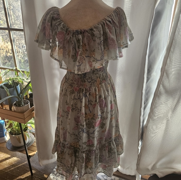 Vintage 70s Mint Green Floral Off The Shoulder Midi Dress Small Boho Cottagecore - Picture 3 of 6